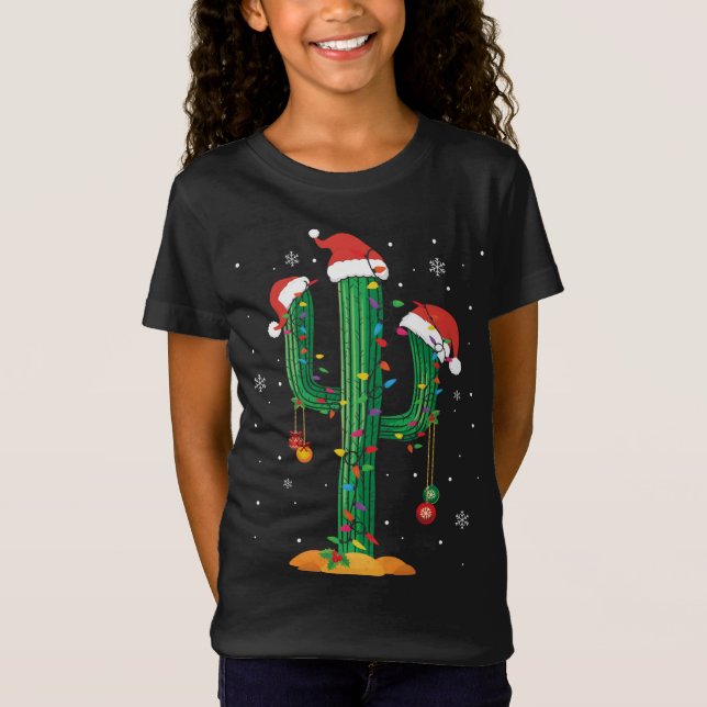 Jul Ljus Cactus Älskare Funny Julafton Pajama Gi T Shirt (Framsida)