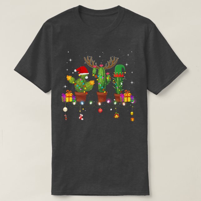 Jul Ljus Cactus Älskare Funny Julafton Pajama Ho T Shirt (Design framsida)