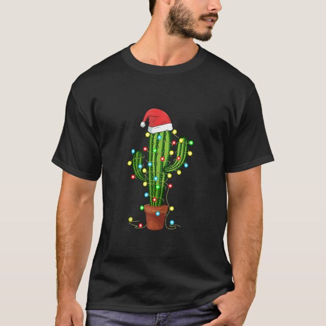 Jul Ljus Cactus Älskare Funny Julafton T Shirt (Framsida)