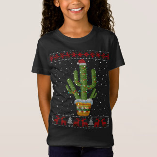 Jul Ljus Cactus Älskare Funny Julafton Ugly Swea T Shirt