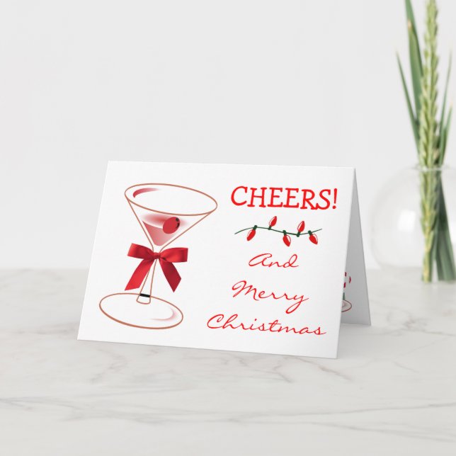 Jul Ljus Cheer Martini Glass Red Bow Kort (Framsida)