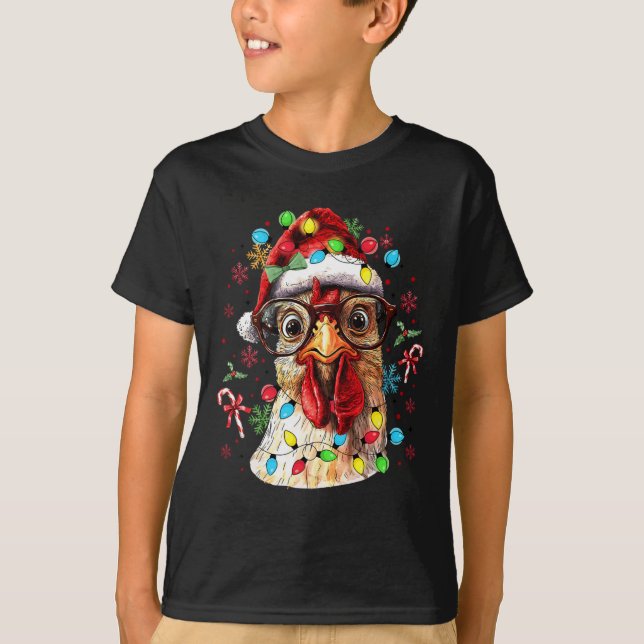 Jul Ljus Chicken Santa Funny Julafton Träd Chi T Shirt (Framsida)