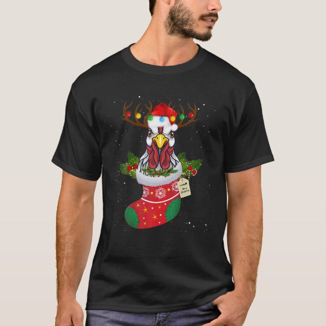 Jul Ljus Chicken Santa Funny Julafton Träd Chi T Shirt (Framsida)