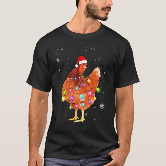 Jul Ljus Chicken Santa Julafton Träd Chicken T Shirt (Framsida)