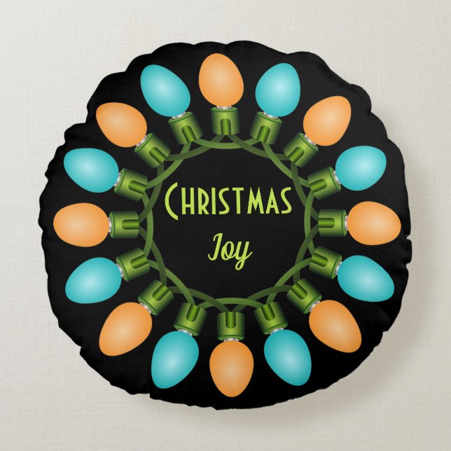 Jul Ljus Circle i Orange och Blue Rund Kudde (Framsidan)