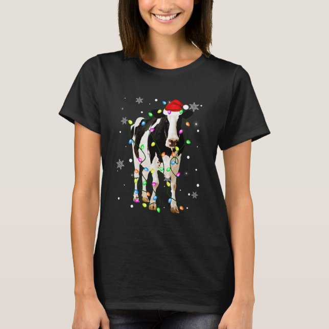 Jul Ljus Cute Julafton Santa Hat Dairy Cow Ani T Shirt (Framsida)