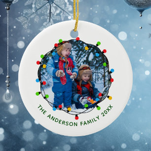 Jul Ljus Family Photo Red Grönt Keepsak Julgransprydnad Keramik