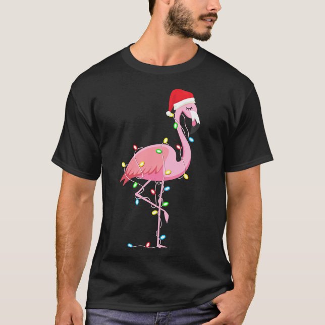 Jul Ljus Flamingo Älskare Funny Julafton T Shirt (Framsida)
