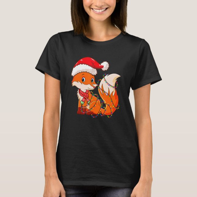 Jul Ljus Fox med Julafton Hat Cute Fox T Shirt (Framsida)