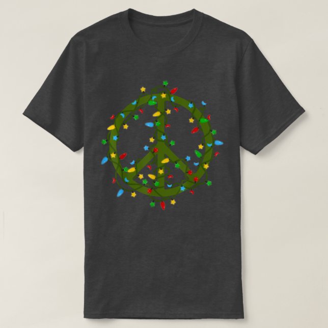 Jul Ljus Fredstecken Retro Hippie Lycklig Hol T Shirt (Design framsida)