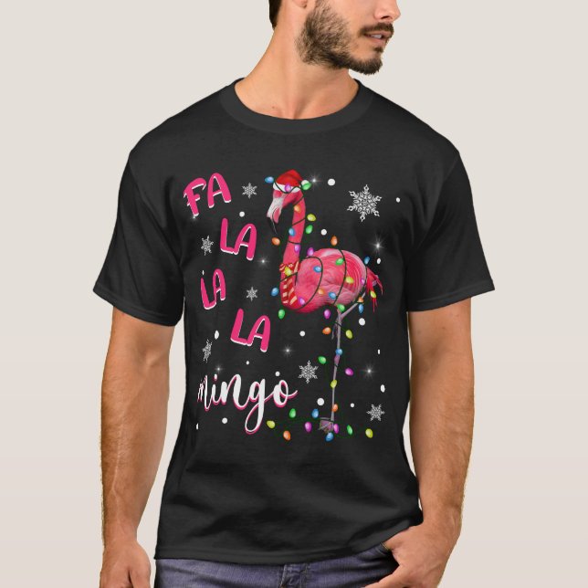 Jul Ljus Funny Julafton Santa Hat Flamingo Ani T Shirt (Framsida)