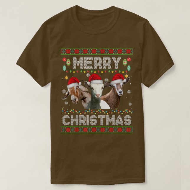 Jul Ljus Funny Julafton Santa Hat Goat Animals T Shirt (Design framsida)