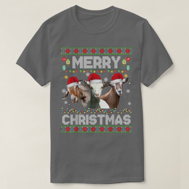 Jul Ljus Funny Julafton Santa Hat Goat Animals T Shirt (Design framsida)