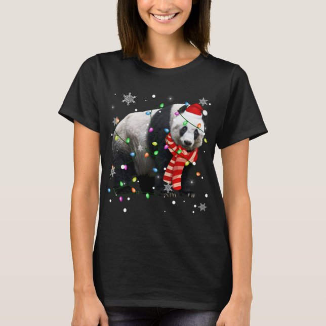 Jul Ljus Funny Julafton Santa Hat Panda Animal T Shirt (Framsida)