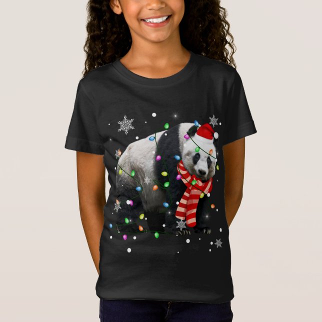 Jul Ljus Funny Julafton Santa Hat Panda Animal T Shirt (Framsida)