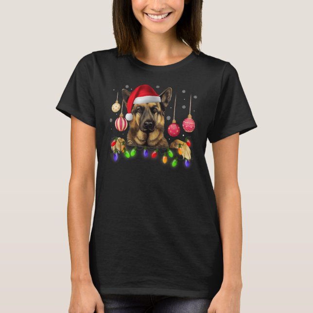 Jul Ljus German Shepherd Hund T Shirt (Framsida)