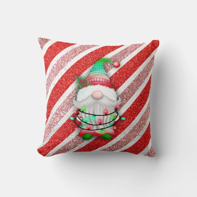 Jul ljus Gnome vid Candy cane Glitter Kudde (Framsida)