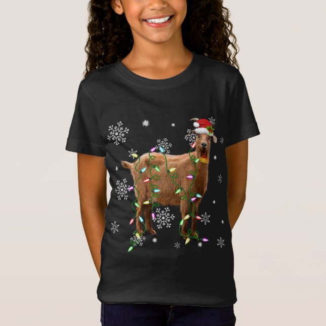 Jul Ljus Goat Älskare Funny Santa Hat Julafton F T Shirt (Framsida)