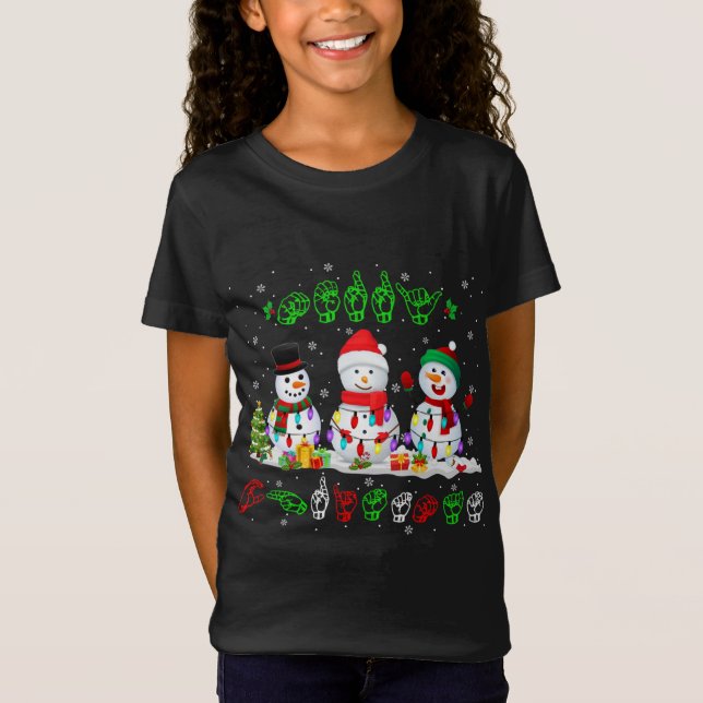 Jul Ljus God jul Snögubbe ASL-tecken T Shirt (Framsida)