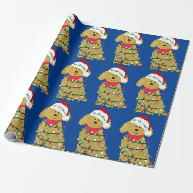 Jul Ljus Goldendoodle Blue Presentpapper (Utrullad)