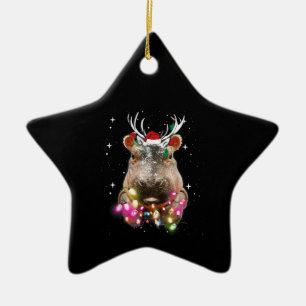 Jul Ljus Hippo Fiona Hippopotamus Älskare Julgransprydnad Keramik