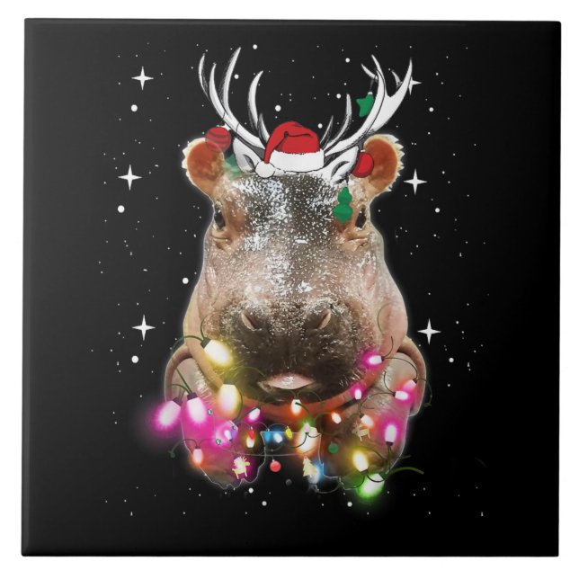 Jul Ljus Hippo Fiona Hippopotamus Älskare Kakelplatta (Framsidan)