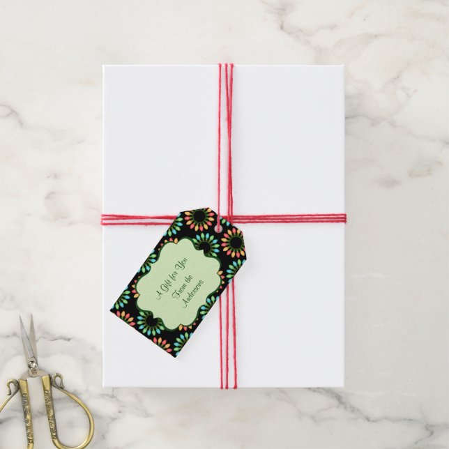 Jul-Ljus i Mönster i färglösa cirklar Presentetikett (Med Snöre)