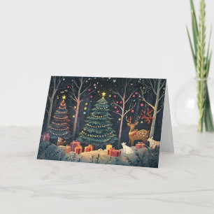 Jul Ljus i Snowy Woodland Kort