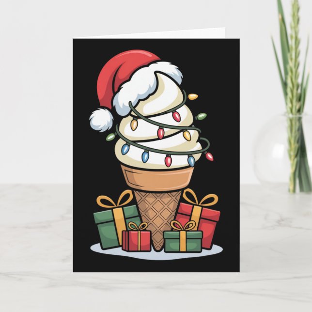 Jul-Ljus Ice Cream Cone with Santa Hat Des Kort (Framsida)