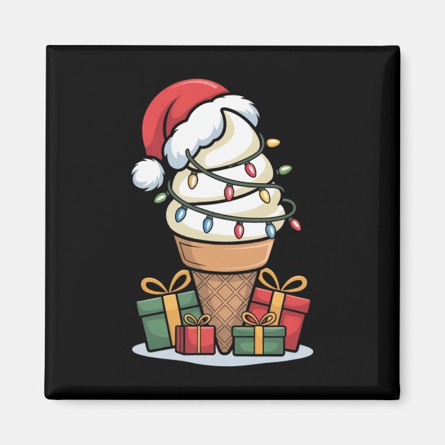 Jul-Ljus Ice Cream Cone with Santa Hat Des Magnet (Framsidan)