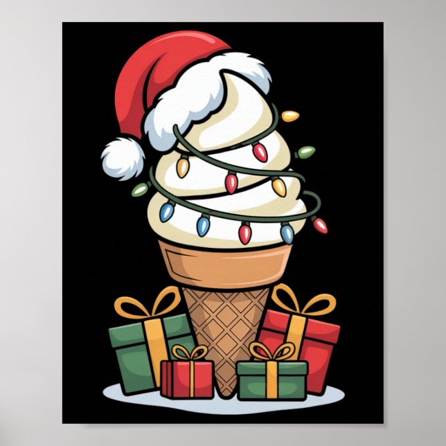 Jul-Ljus Ice Cream Cone with Santa Hat Des Poster (Framsidan)