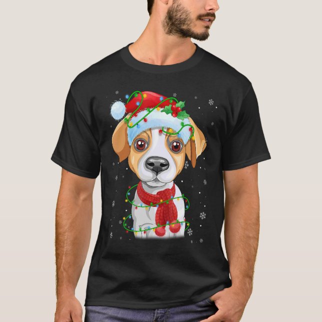 Jul Ljus Jack Russell Terrier Hund Santa Ha T Shirt (Framsida)