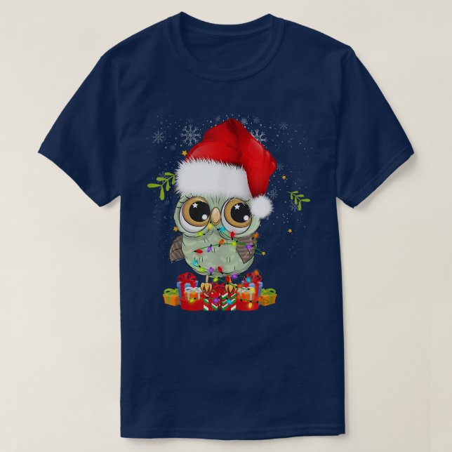 Jul Ljus Julafton Cute Uggla Älskare T Shirt (Design framsida)