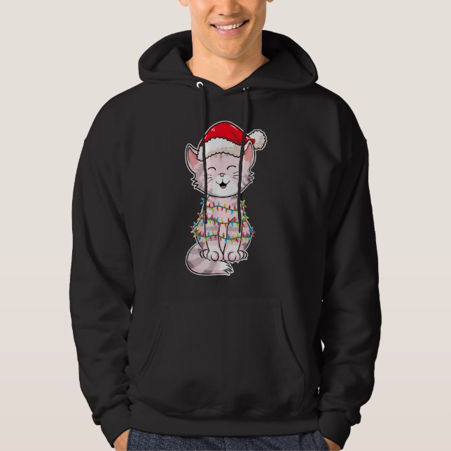Jul-Ljus Katt med Julafton Hat - Cute Cat L Hoodie (Framsida)