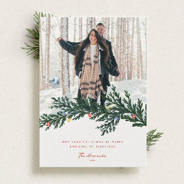 Jul Ljus och Greenery Photo Julkort