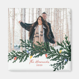 Jul Ljus och Greenery Photo Magnet