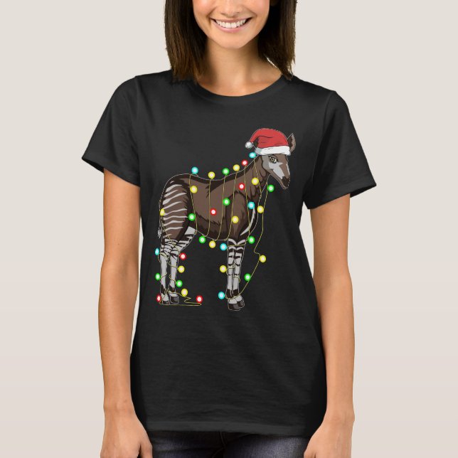Jul Ljus Okapi Älskare Funny Julafton Helgdag Gi T Shirt (Framsida)