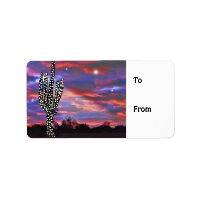 Jul Ljus på Desert Saguaro Cactus Adressetikett (Framsidan)