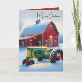 Jul Ljus på en Grönt Farm Tractor Helgkort