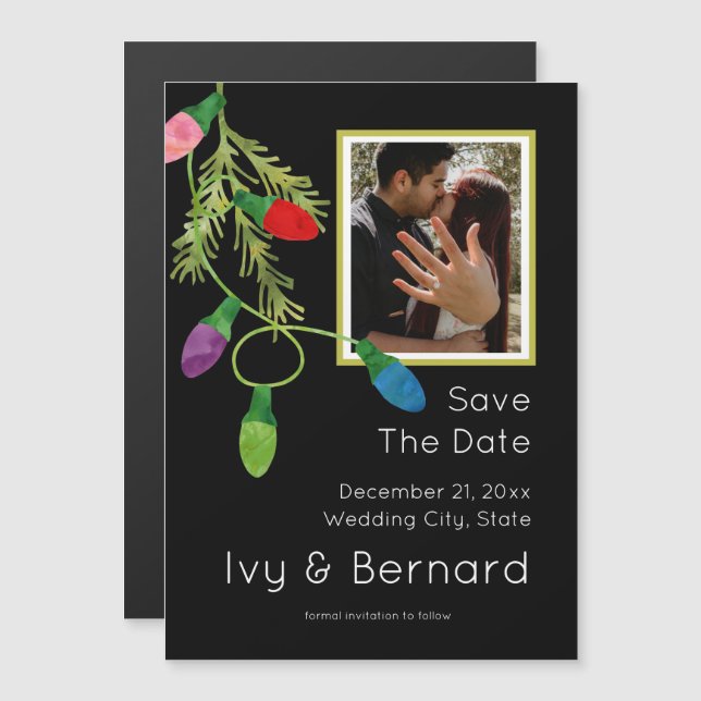 Jul Ljus på svart foto Spara datum Magnetisk Inbjudningskort (Fram/baksida)