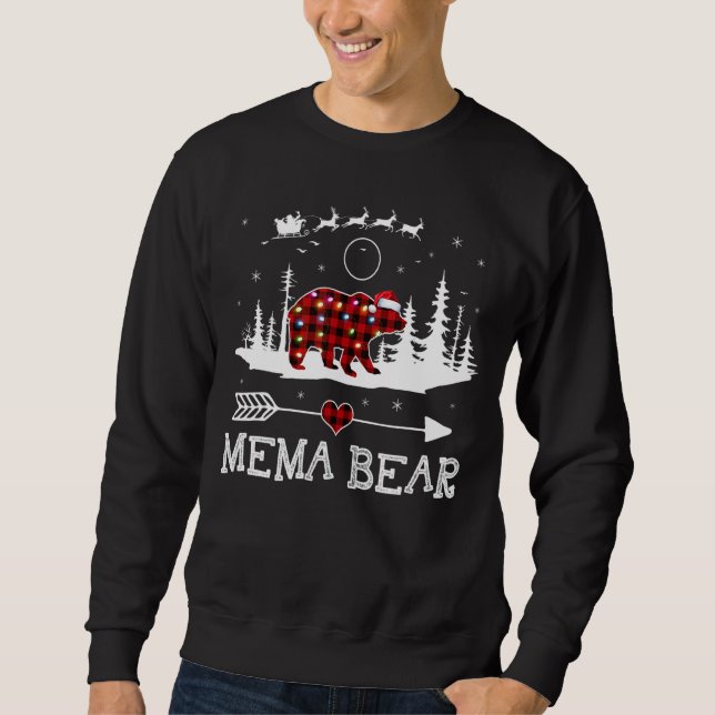 Jul Ljus Pajama Matcha röd Plade Mema Lång Ärmad Tröja (Framsida)