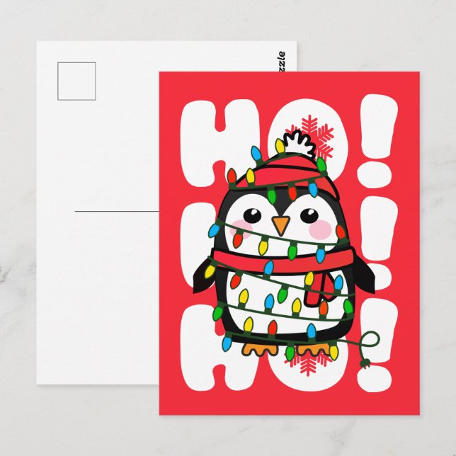 Jul Ljus Penguin Ho Ho Ho! Vykort (Fram/baksida)