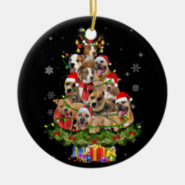 Jul Ljus Pitbull Santa Hat Träd Pitbull Julgransprydnad Keramik