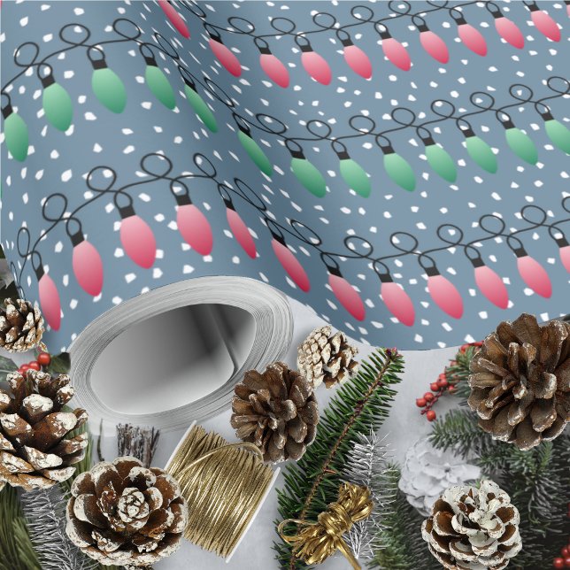 Jul Ljus-Red Grönt-Natten Snö Presentpapper (Christmas Lights-Red Green-Night Snow Wrapping Paper by Leapfroglisics Shop)