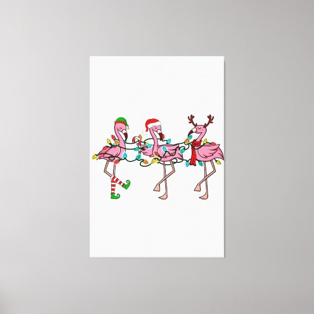Jul Ljus Rosa Flamingo Santa Hat Helgdag X Canvastryck (Framsida)