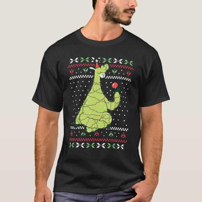 Jul Ljus Santa Llama Ugly jul Sweate T Shirt (Framsida)