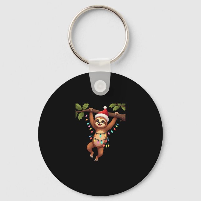 Jul Ljus Sloth Wearing Julafton Hat - Sloth Lo Nyckelring (Framsida)