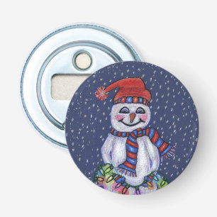 Jul Ljus Smildrande av Snögubbe Snöflingor Flasköppnare