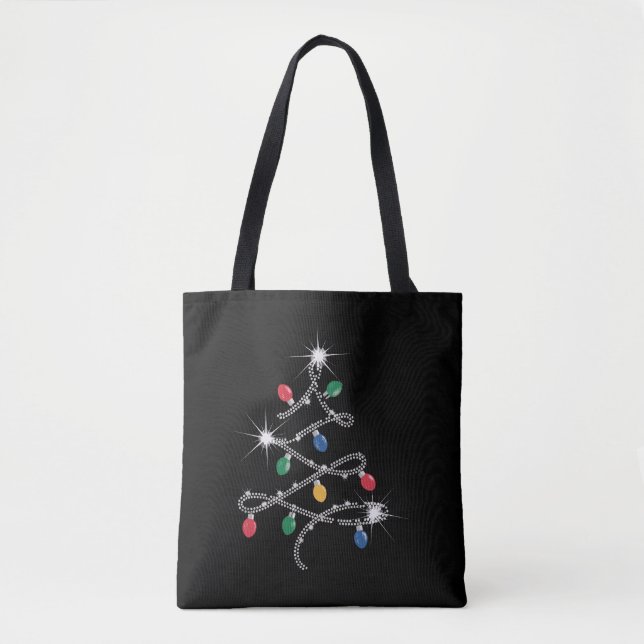 Jul Ljus Träd Rhinestone Mega Bling  Tygkasse (Framsida)