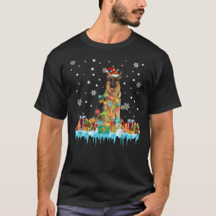 Jul Ljus Tyska shepherd Hund Santa Träd Xm T Shirt